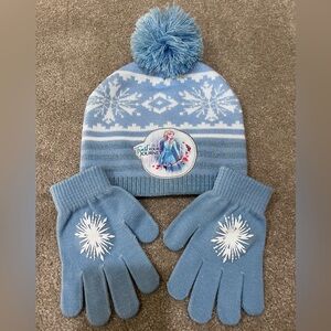 EUC! Disney Girl’s Frozen-Elsa Pom-Pom Winter Beanie & Mittens Set